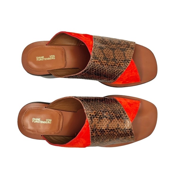 DIANE VON FURSTENBERG Square Toed Snakeskin & suede Heeled Sandals - Picture 4 of 10